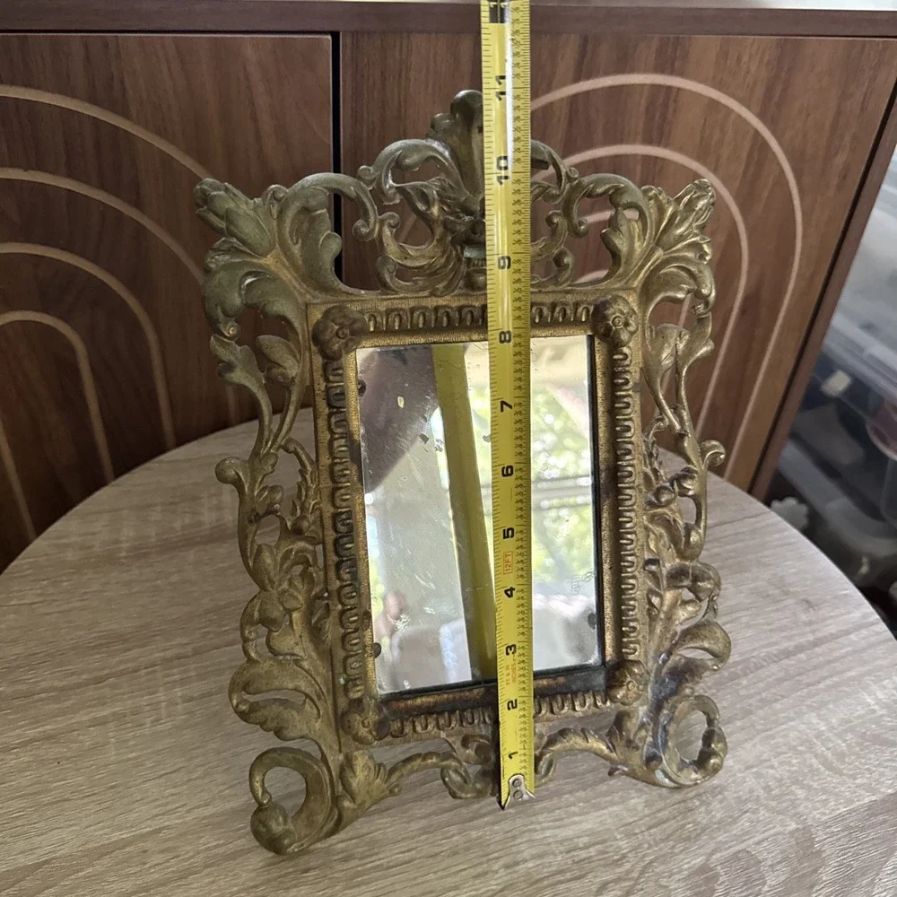 Antique Vtg Victorian Ornate Easel Picture Frame/Mirror Cast Iron Bronze Lion